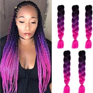 Ombre black, purple,pink hair synthetic